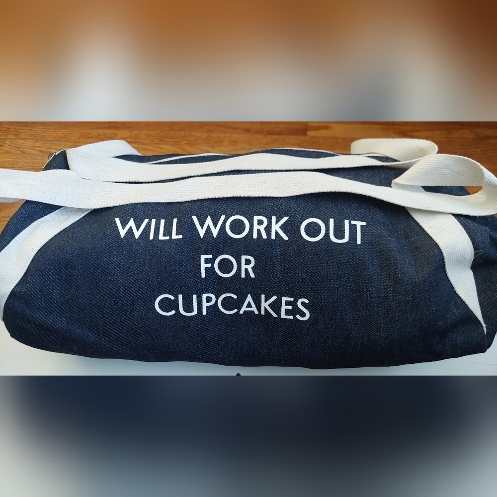 "Will Workout for Cupcakes" Duffle Bag Denim w/ Handles. ( Bag C)